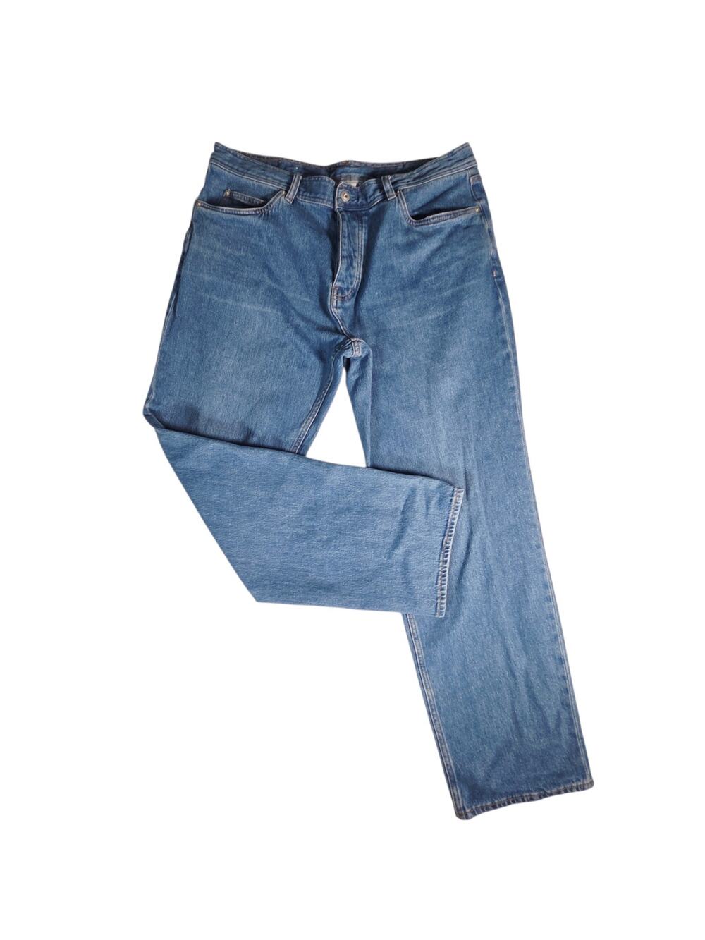 Prana Jeans Mens Sz 38x32 Blue Standard Straight Button Fly Med Wash Denim